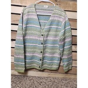 Alps Sweater Sz L Green Pink Multicolor Cotton Blend